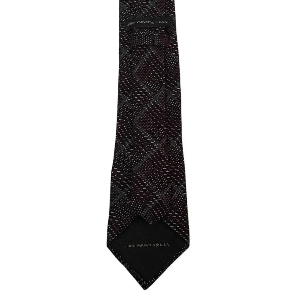 John Varvatos Star USA Men's Tie Maroon Plaid Wool/Silk 3.25